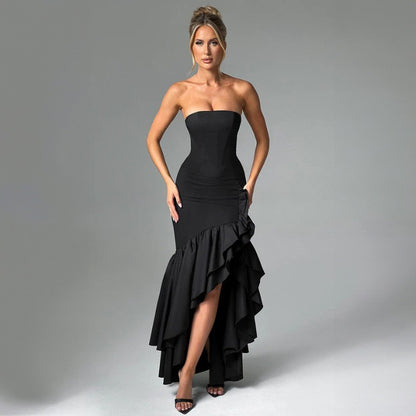 New Fashionable Sexy Off-Shoulder Strapless Asymmetrical Elegant Dress D1992886