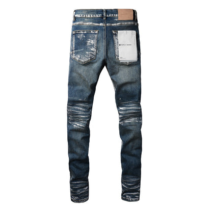 Jeans With Light Dark Paint Distressed Fashion Trend High 9040