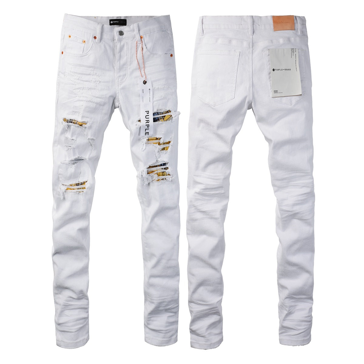 Nwt White Mens Jeans Distressed Ripped Personality Prints Patchwork