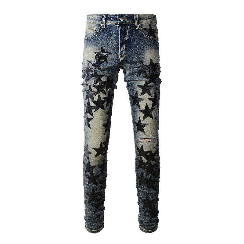 694 Trend Sticky Star Trend Jeans para hombre, elásticos, ajustados, de corte alto, con pies pequeños 