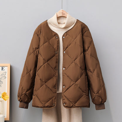 Down Jacket, Diamond Plaid Women's Clothing, White Duck Down, Portable, Warm and Small Jacket Trend in Autumn and Winter Seasons