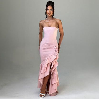 New Fashionable Sexy Off-Shoulder Strapless Asymmetrical Elegant Dress D1992886