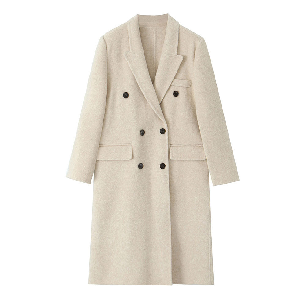 Double-Sided Wool Coat for Women with Long Notched Lapels