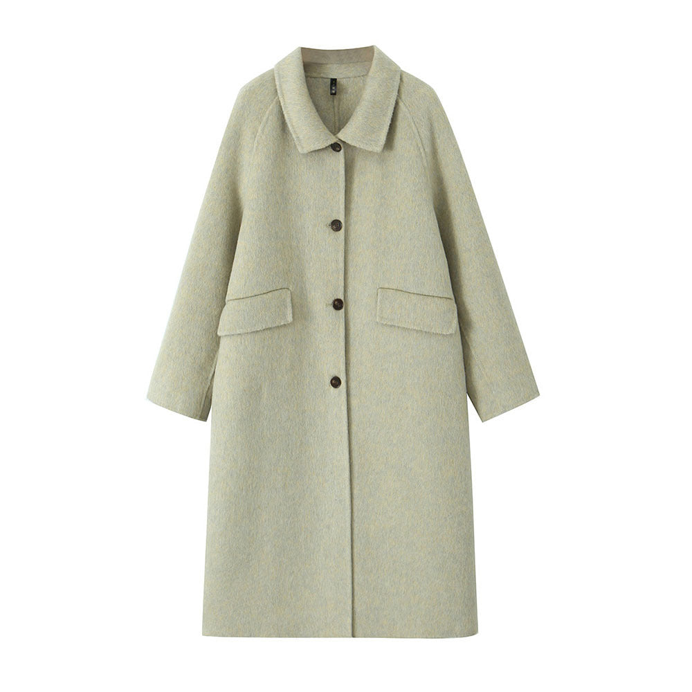 New Elegant Long Wool Coat with Turn-Down Collar