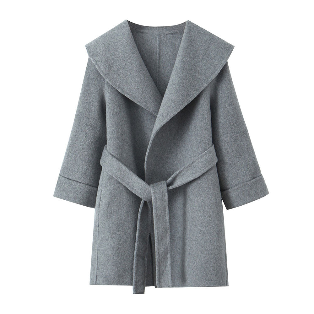 New Double-Sided Cashmere Mid-Length Belted Slim Coat for Women