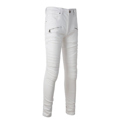 Jeans de moto tendance High Street Pantalons épissés blancs pour hommes Trendy Men #1100 