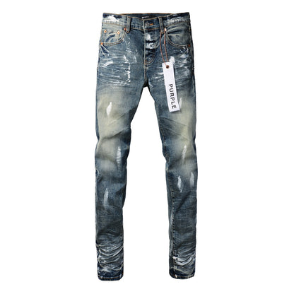 Fashion Men Black Jeans Distressed Hole Unique Personality 9060