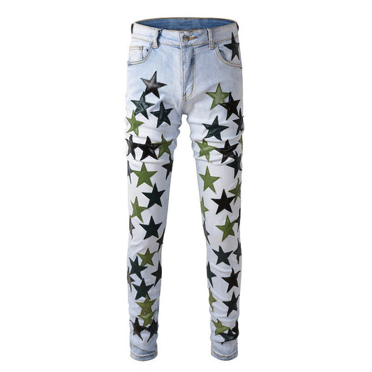 Vaqueros High Street Slim Stretch de High Craft con diseño de estrella verde y tendencia High Street #853 