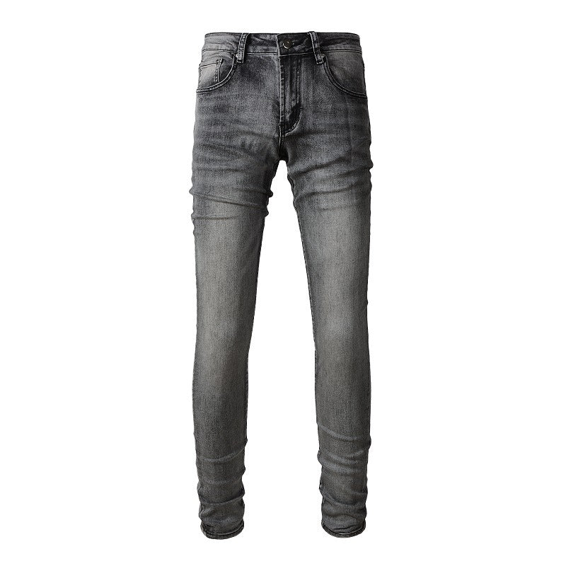 1319 European and American Trendy High Street Jeans Dark Gray Men's Slim-fitting Small-footed Jeans