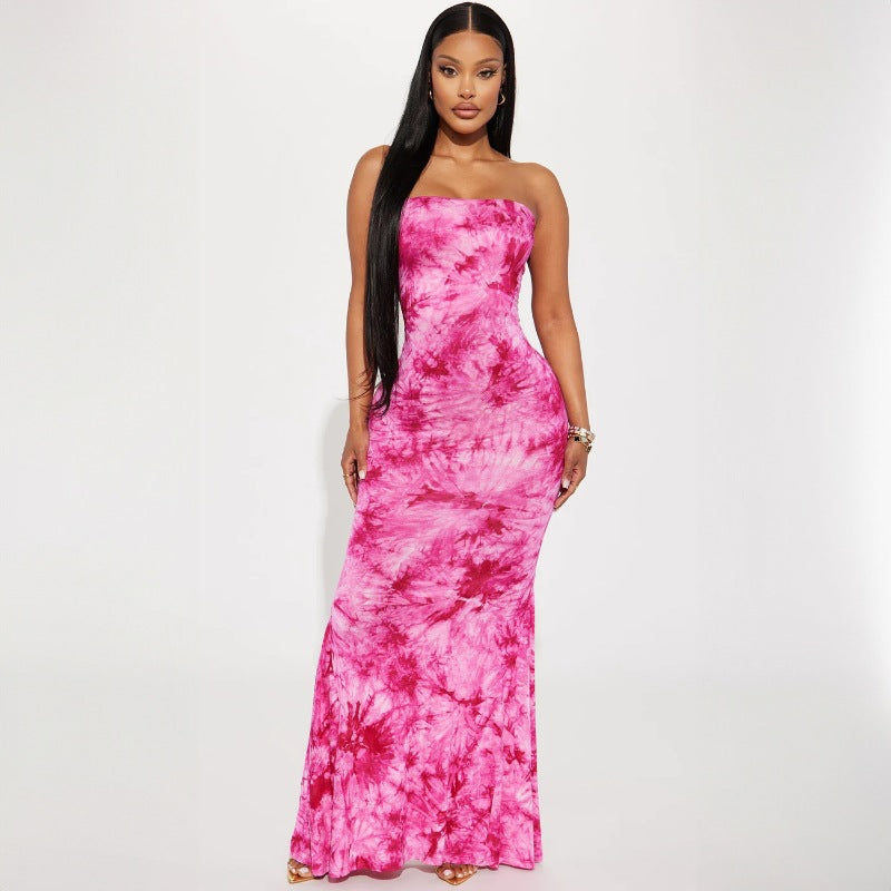 New Printed Strapless Off-Shoulder Fitted Sexy Maxi Dress D1993486