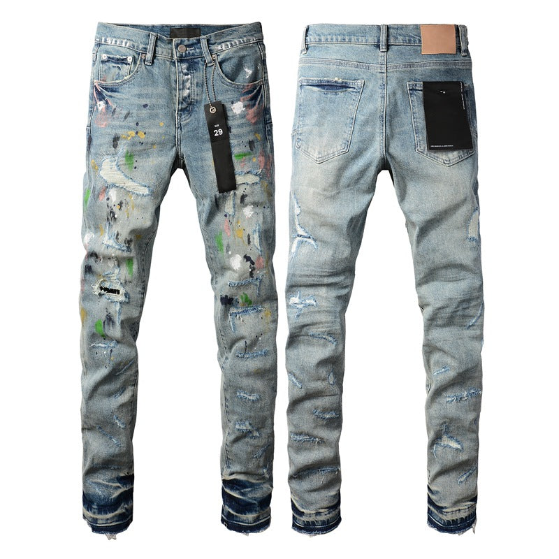 Light Blue Distressed Jeans 9072 with Trendy Ripped Details