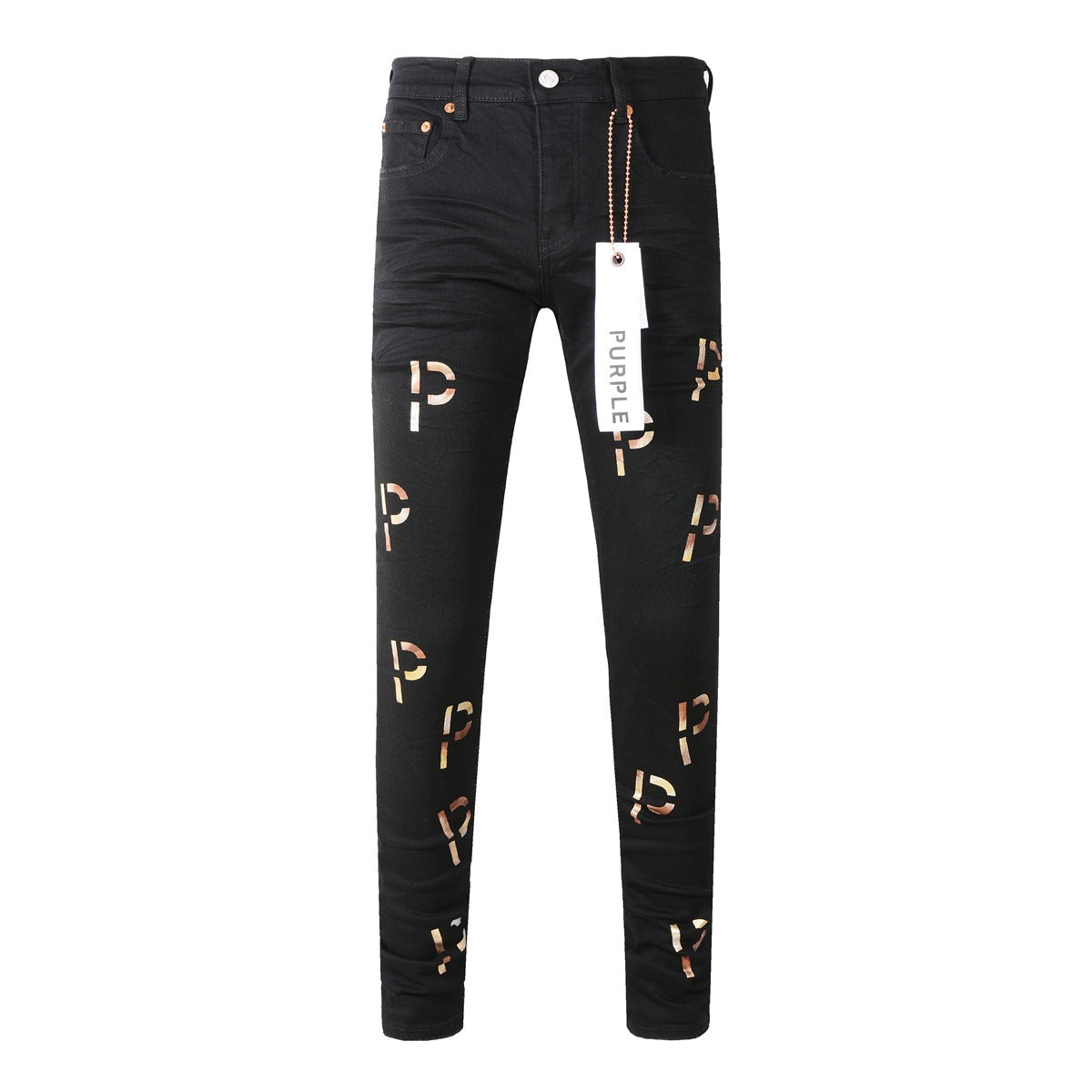 New Black Letter Printing Vintage Personality Fashion Ripped Jeans 9008