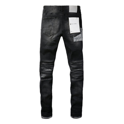 Fashion Men Black Jeans Distressed Hole Unique Personality 9001