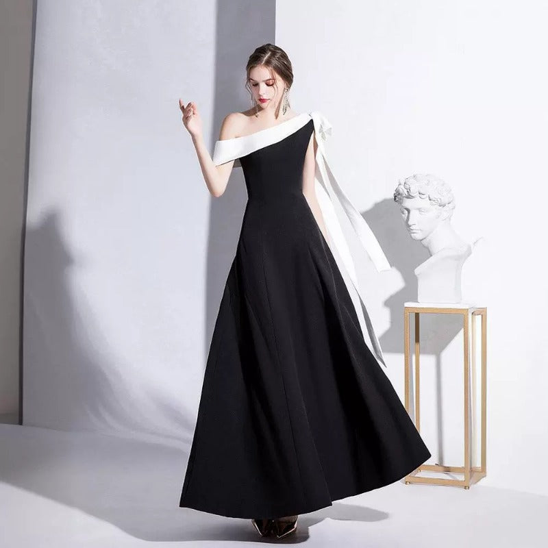 New 2024 Black One-Shoulder Elegant Socialite Evening Gown Slimming Maxi Dress for Summer  ltao678222889036