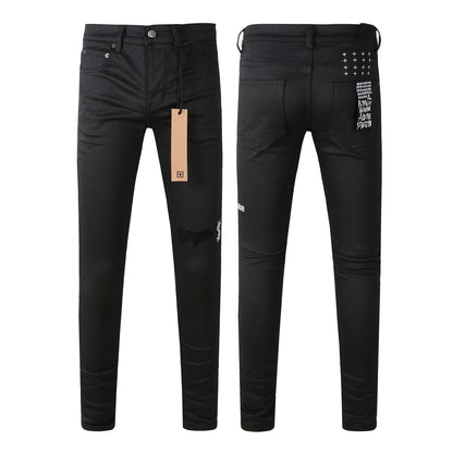 Solid Black Straight-Leg Jeans with Logo Detail 3020