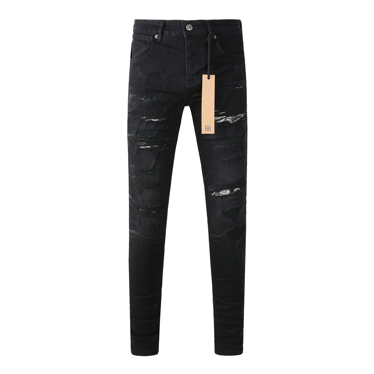 Jet Black Slim Fit Jeans with Logo Accent 3016