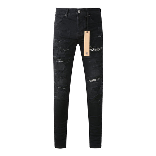 Jet Black Slim Fit Jeans with Logo Accent 3016